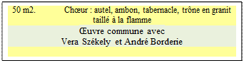 Zone de Texte: 50 m2. 	Ch�ur : autel, ambon, tabernacle, tr�ne en granit taill� � la flamme
�uvre commune avec
Vera Sz�kely et Andr� Borderie




