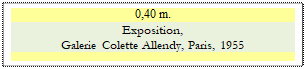 Zone de Texte: 0,40 m.
Exposition, 
Galerie Colette Allendy, Paris, 1955

