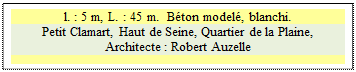 Zone de Texte: l. : 5 m, L. : 45 m.  B�ton model�, blanchi.
Petit Clamart, Haut de Seine, Quartier de la Plaine,
Architecte : Robert Auzelle

