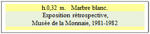 Zone de Texte: h.0,32 m.   Marbre blanc.
 Exposition r�trospective, 
Mus�e de la Monnaie, 1981-1982 

