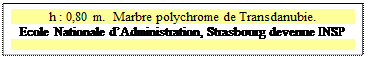 Zone de Texte: h : 0,80 m.  Marbre polychrome de Transdanubie.
Ecole Nationale d�Administration, Strasbourg devenue INSP

