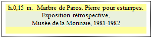 Zone de Texte: h.0,15 m.  Marbre de Paros. Pierre pour estampes.
Exposition r&eacute;trospective, 
Mus&eacute;e de la Monnaie, 1981-1982 

