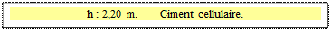 Zone de Texte: h : 2,20 m.       Ciment cellulaire.

