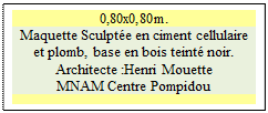 Zone de Texte: 0,80x0,80m. 
Maquette Sculpt�e en ciment cellulaire et plomb, base en bois teint� noir.
Architecte :Henri Mouette
MNAM Centre Pompidou

