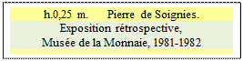 Zone de Texte: h.0,25 m.      Pierre de Soignies.
Exposition r�trospective, 
Mus�e de la Monnaie, 1981-1982


