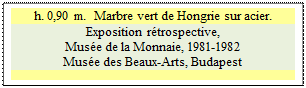 Zone de Texte: h. 0,90 m.  Marbre vert de Hongrie sur acier.
Exposition r�trospective, 
Mus�e de la Monnaie, 1981-1982
Mus�e des Beaux-Arts, Budapest


