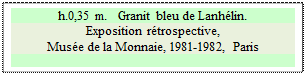 Zone de Texte: h.0,35 m.   Granit bleu de Lanh�lin.
Exposition r�trospective, 
Mus�e de la Monnaie, 1981-1982, Paris 


