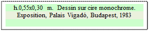 Zone de Texte: h.0,55x0,30 m.  Dessin sur cire monochrome.
Exposition, Palais Vigad&oacute;, Budapest, 1983


