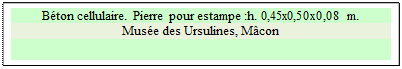 Zone de Texte: B�ton cellulaire. Pierre pour estampe :h. 0,45x0,50x0,08 m.
Mus�e des Ursulines, M�con

