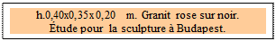 Zone de Texte: h.0,40x0,35x0,20  m. Granit rose sur noir.
�tude pour  la sculpture � Budapest.

