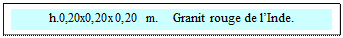 Zone de Texte: h.0,20x0,20x0,20 m.    Granit rouge de l�Inde.