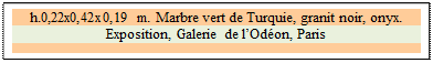 Zone de Texte: h.0,22x0,42x0,19 m. Marbre vert de Turquie, granit noir, onyx. 
Exposition, Galerie de l�Od�on, Paris

