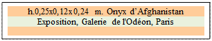 Zone de Texte: h.0,25x0,12x0,24 m. Onyx d�Afghanistan 
Exposition, Galerie de l'Od�on, Paris

