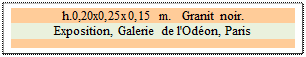 Zone de Texte: h.0,20x0,25x0,15 m.   Granit noir. 
Exposition, Galerie de l'Od�on, Paris

