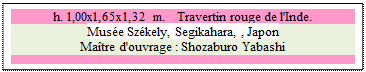 Zone de Texte: h. 1,00x1,65x1,32 m.   Travertin rouge de l'Inde. 
Mus�e Sz�kely, Segikahara, , Japon 
Ma�tre d'ouvrage : Shozaburo Yabashi

