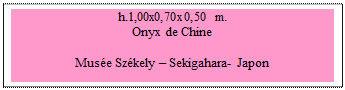 Zone de Texte: h.1,00x0,70x0,50 m. 
Onyx de Chine

Mus�e Sz�kely � Sekigahara- Japon


