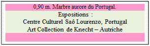 Zone de Texte: 0,90 m. Marbre aurore du Portugal. 
 Expositions :
Centre Culturel Sa� Lourenzo, Portugal 
Art Collection de Knecht � Autriche

