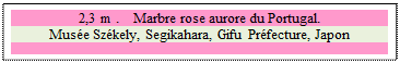 Zone de Texte: 2,3 m .    Marbre rose aurore du Portugal.
Mus�e Sz�kely, Segikahara, Gifu Pr�fecture, Japon 


